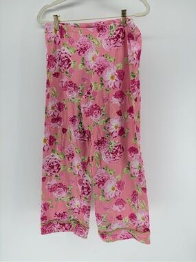 BedHead Pajamas Pink Floral Rose Lounge Sleep Pants Piped Trim Womens Medium